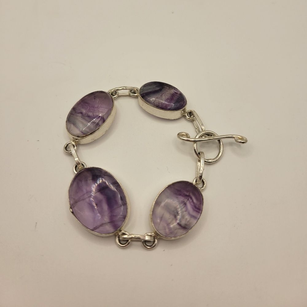 Modern Purple Fluorite Sterling Silver Link Bracelet